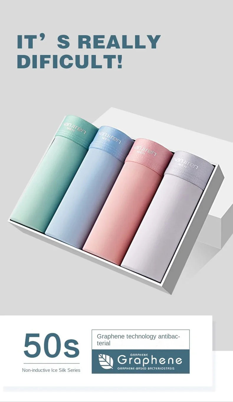 Set of colorful thermos bottles in a box with Graphene technology branding.